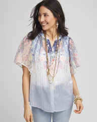 Chico's Clothing Jacquard Flutter-Sleeve Blouse