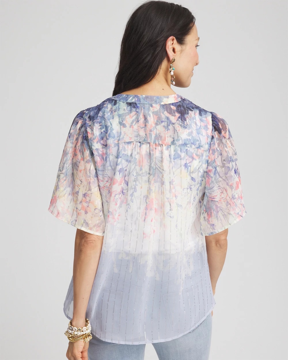 Chico's Clothing Jacquard Flutter-Sleeve Blouse