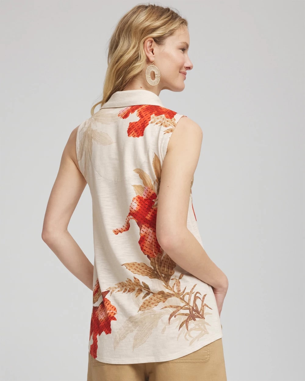 Chico's Clothing Floral Slub Sleeveless Collared Tunic