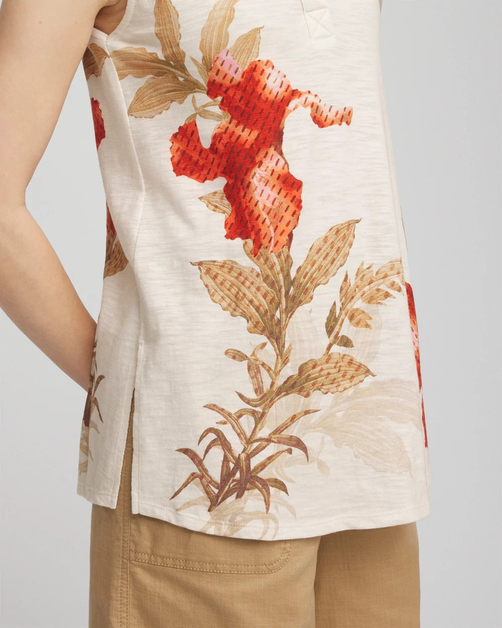 Chico's Clothing Floral Slub Sleeveless Collared Tunic
