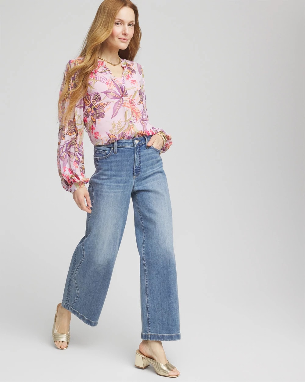 Chico's Clothing Floral Georgette Pintuck Blouse