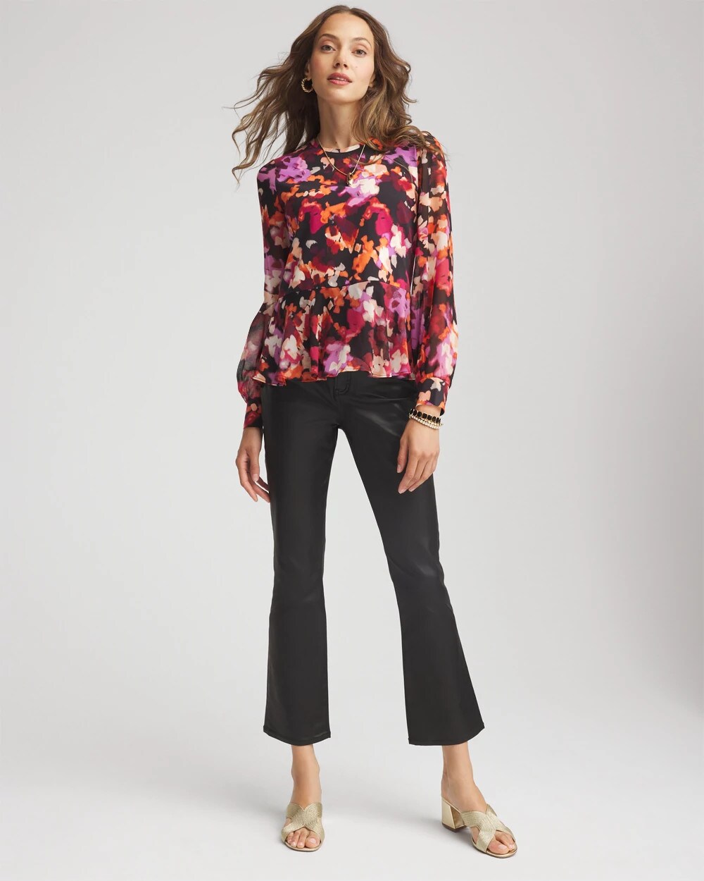 Chico's Clothing Printed Chiffon Peplum Top