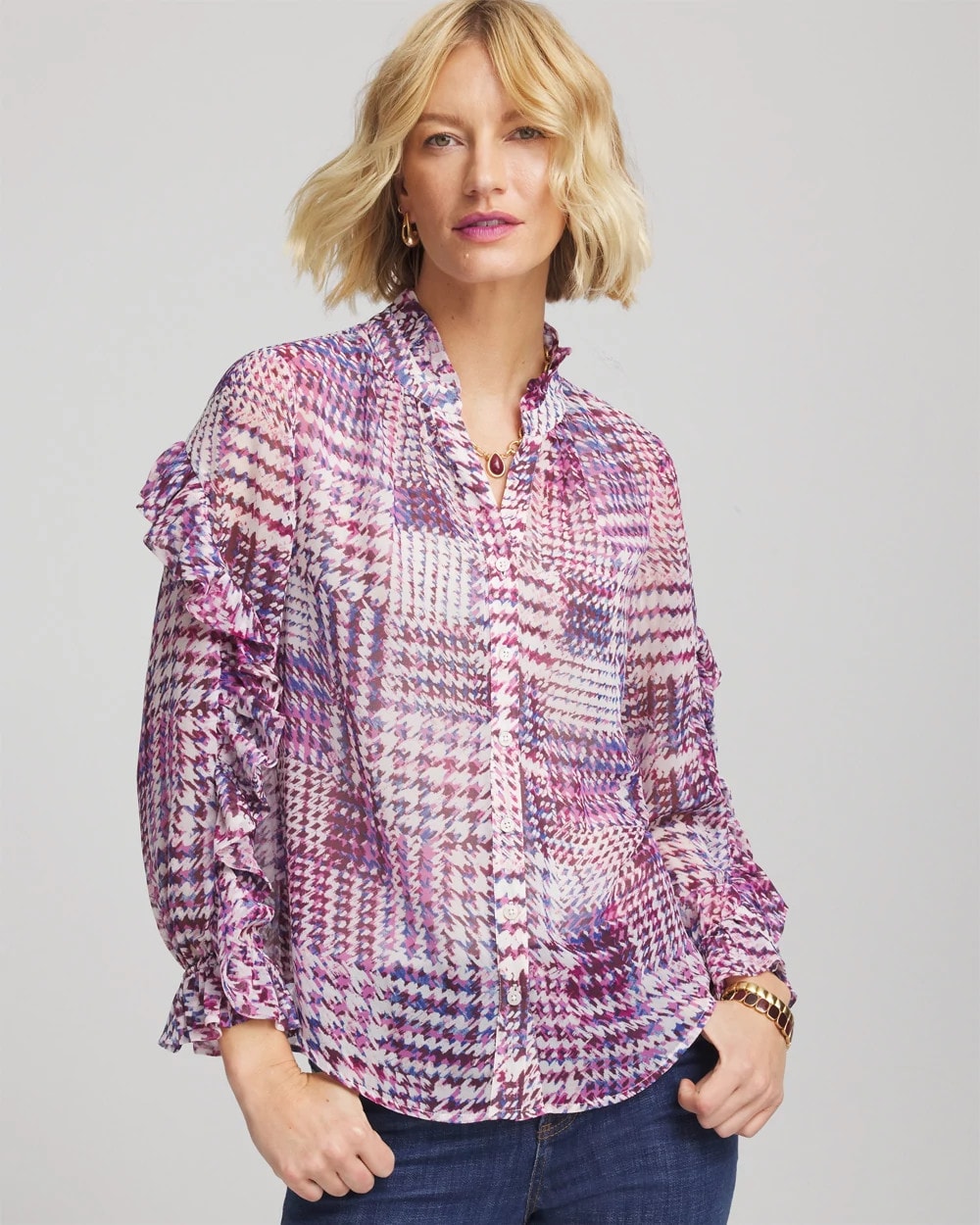 Chico's Clothing Gingham-Print Georgette Blouse