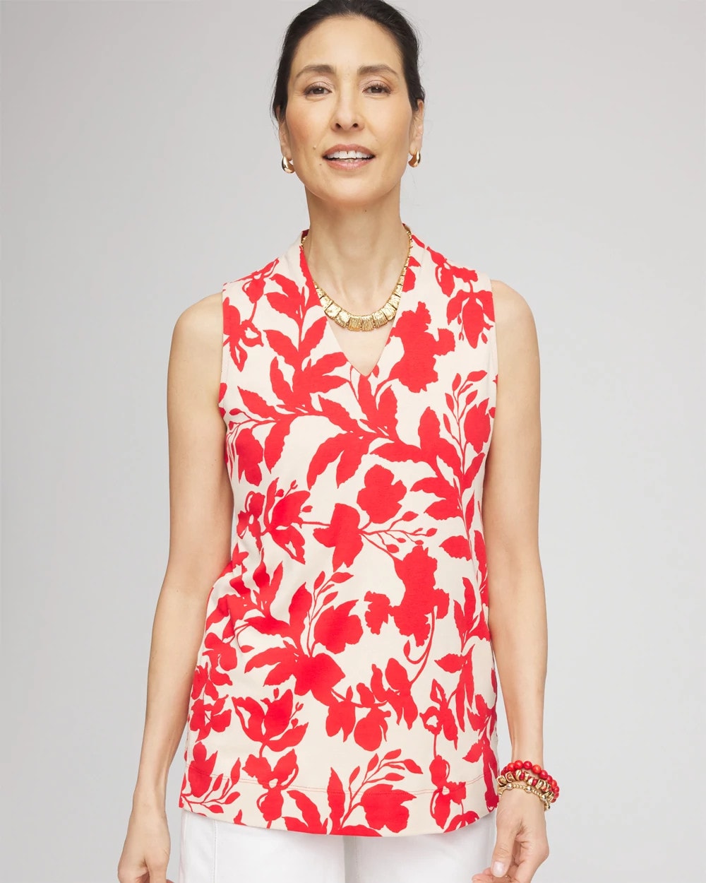 Chico's Clothing Floral Sleeveless V-Neck Tunic