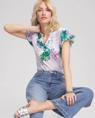 Chico's Clothing Notch Neck Cap Sleeve Tee
