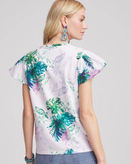 Chico's Clothing Notch Neck Cap Sleeve Tee