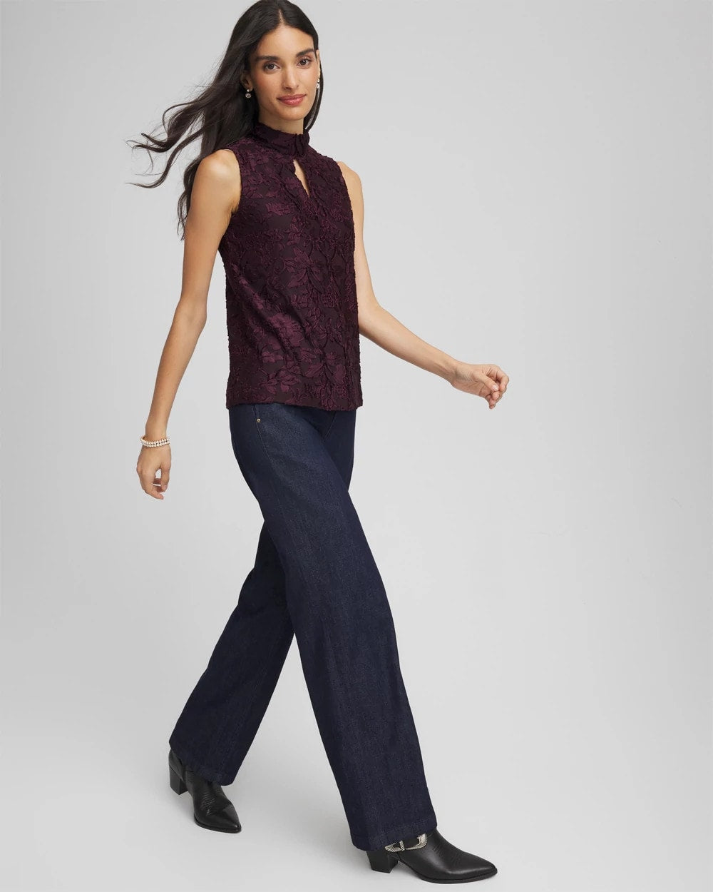 Chico's Clothing Burnout Mockneck Tank
