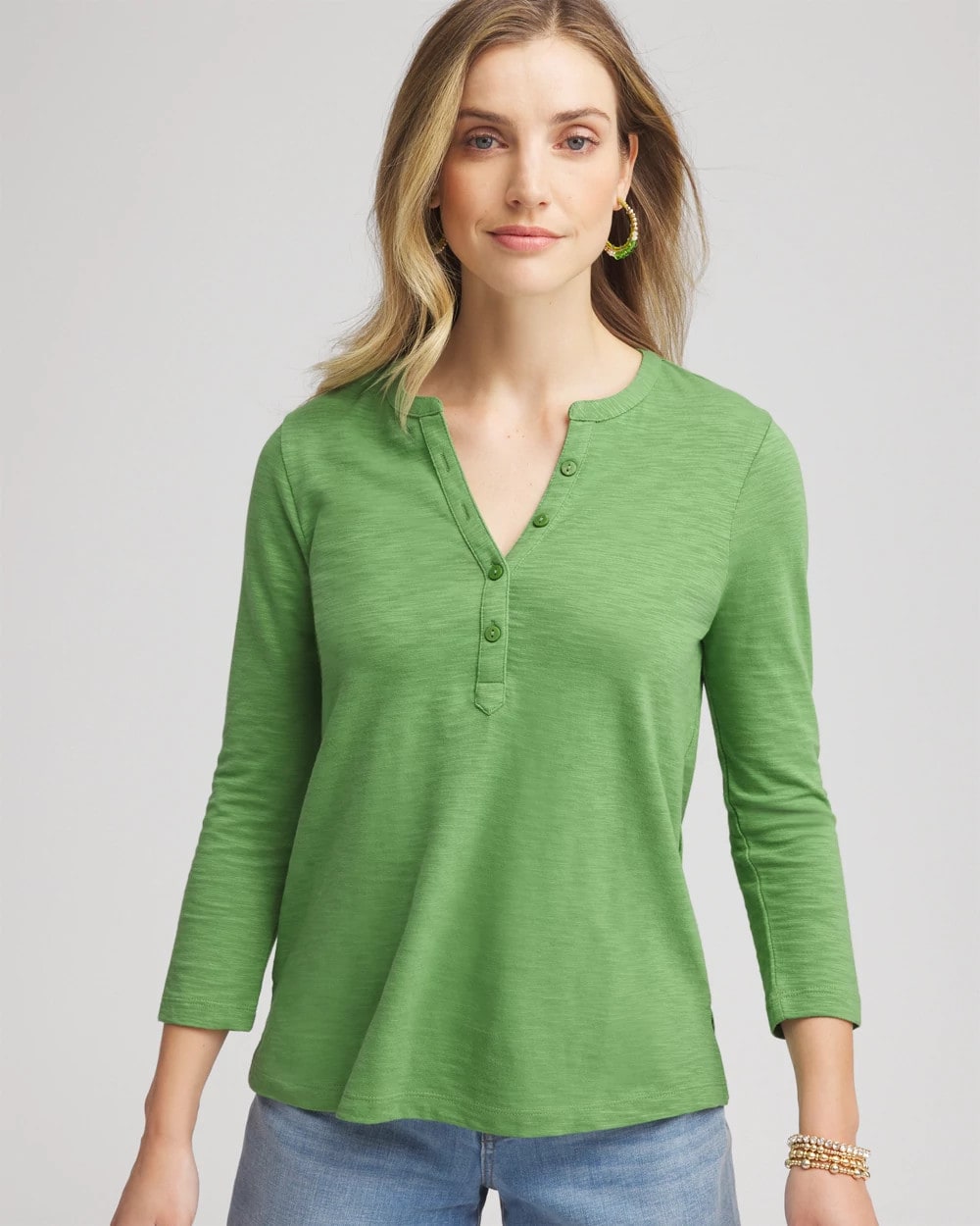 Chico's Clothing Cotton Slub Henley Shirt