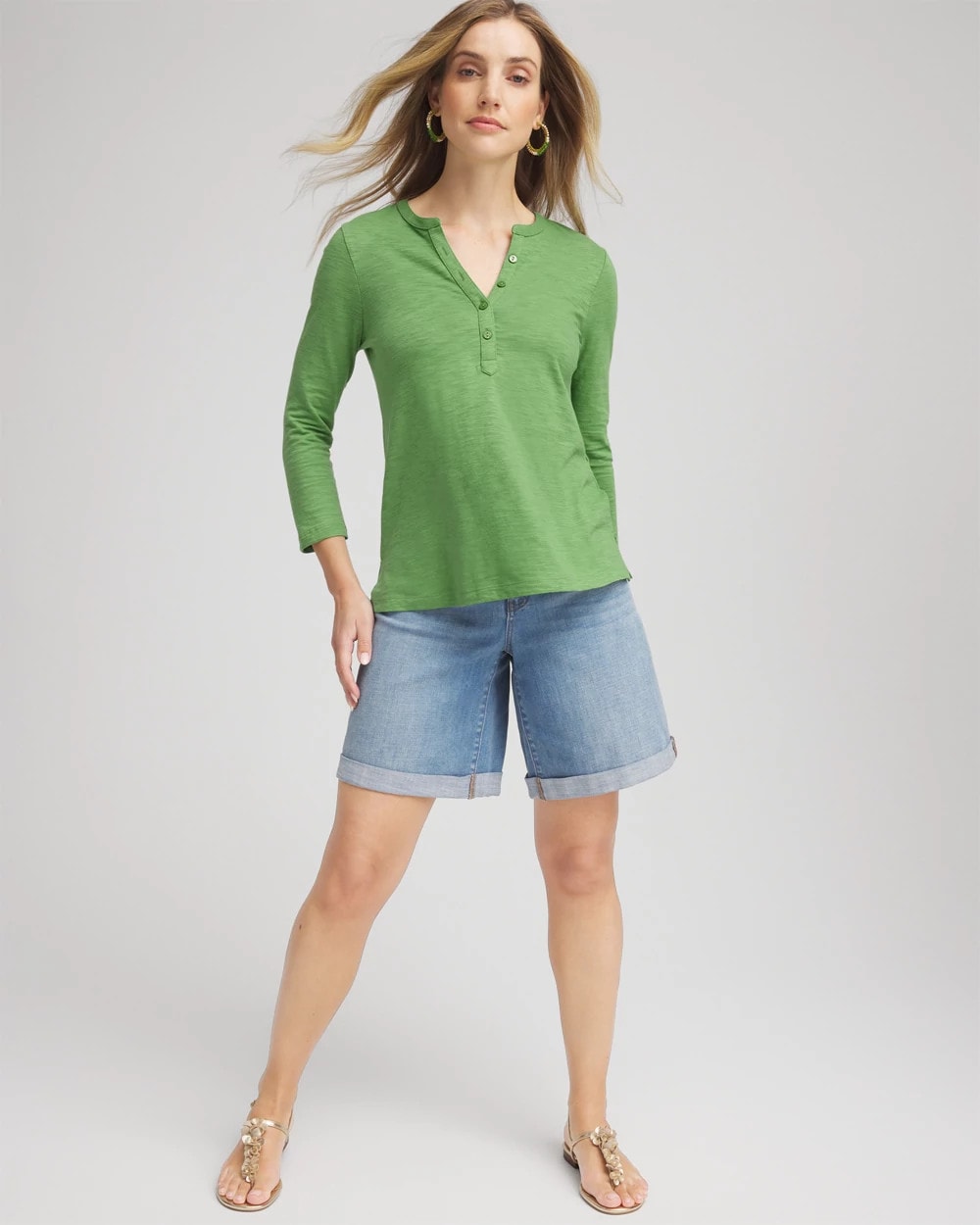 Chico's Clothing Cotton Slub Henley Shirt