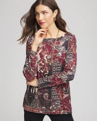 Chico's Clothing Printed Pima Cotton Bateau-Neck Tee