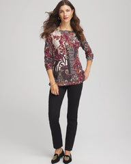 Chico's Clothing Printed Pima Cotton Bateau-Neck Tee