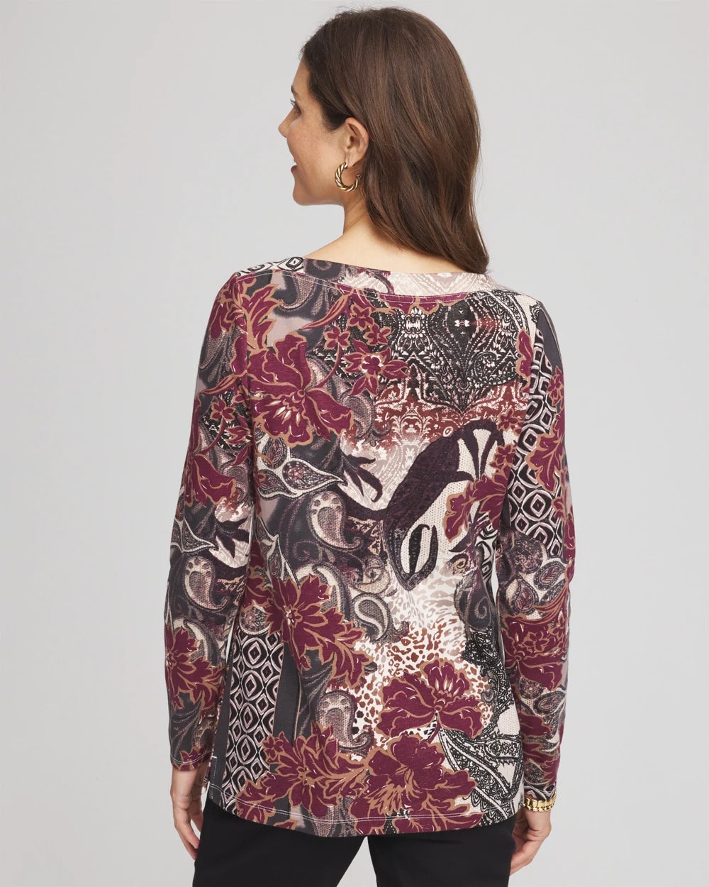 Chico's Clothing Printed Pima Cotton Bateau-Neck Tee