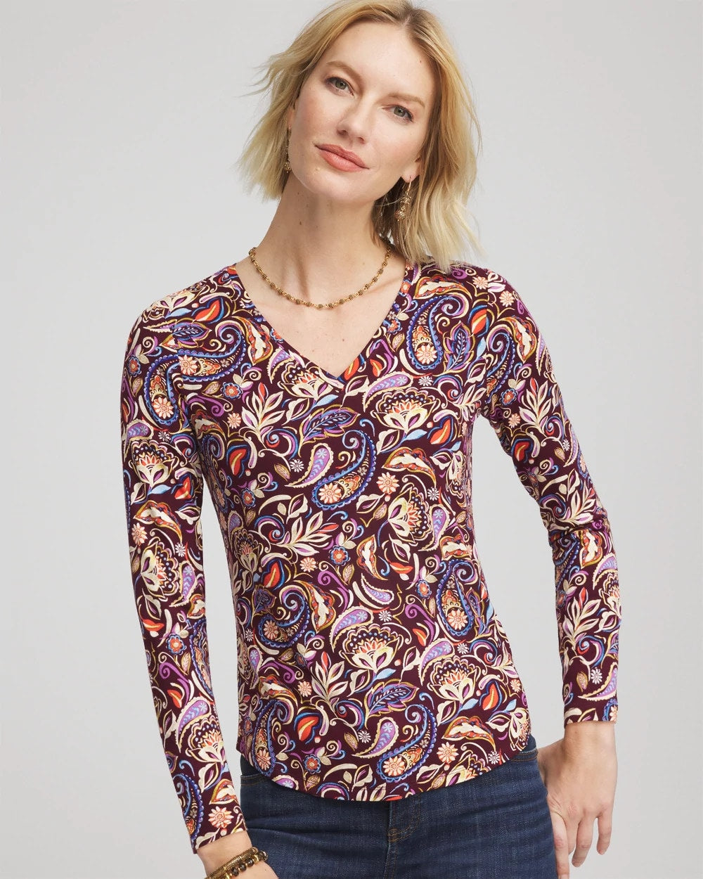 Chico's Clothing Paisley Touch of Cool™ V-Neck Layering Tee