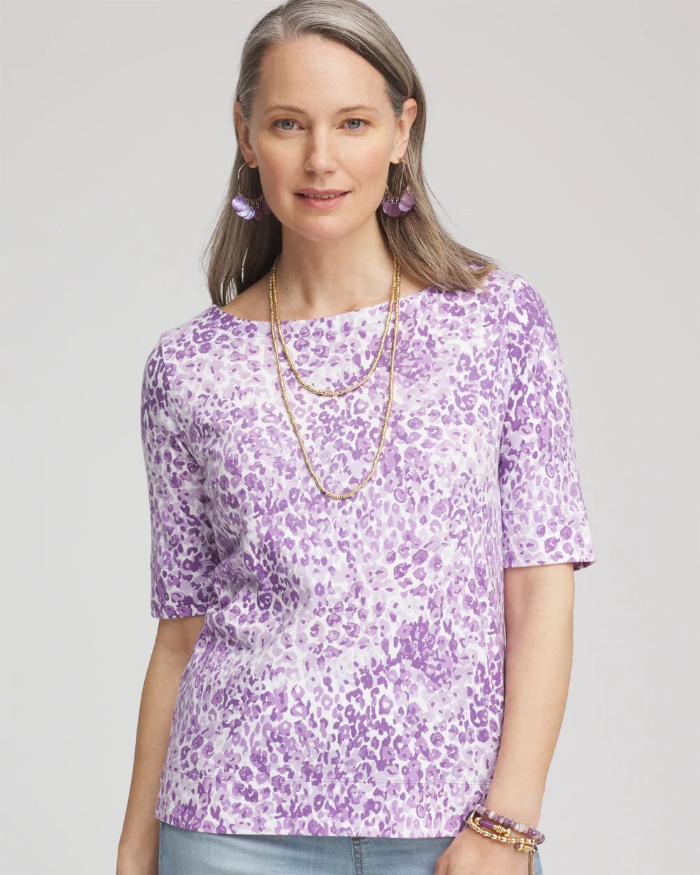 Chico's Clothing Animal Print Bateau-Neck Pima Tee