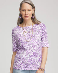 Chico's Clothing Animal Print Bateau-Neck Pima Tee