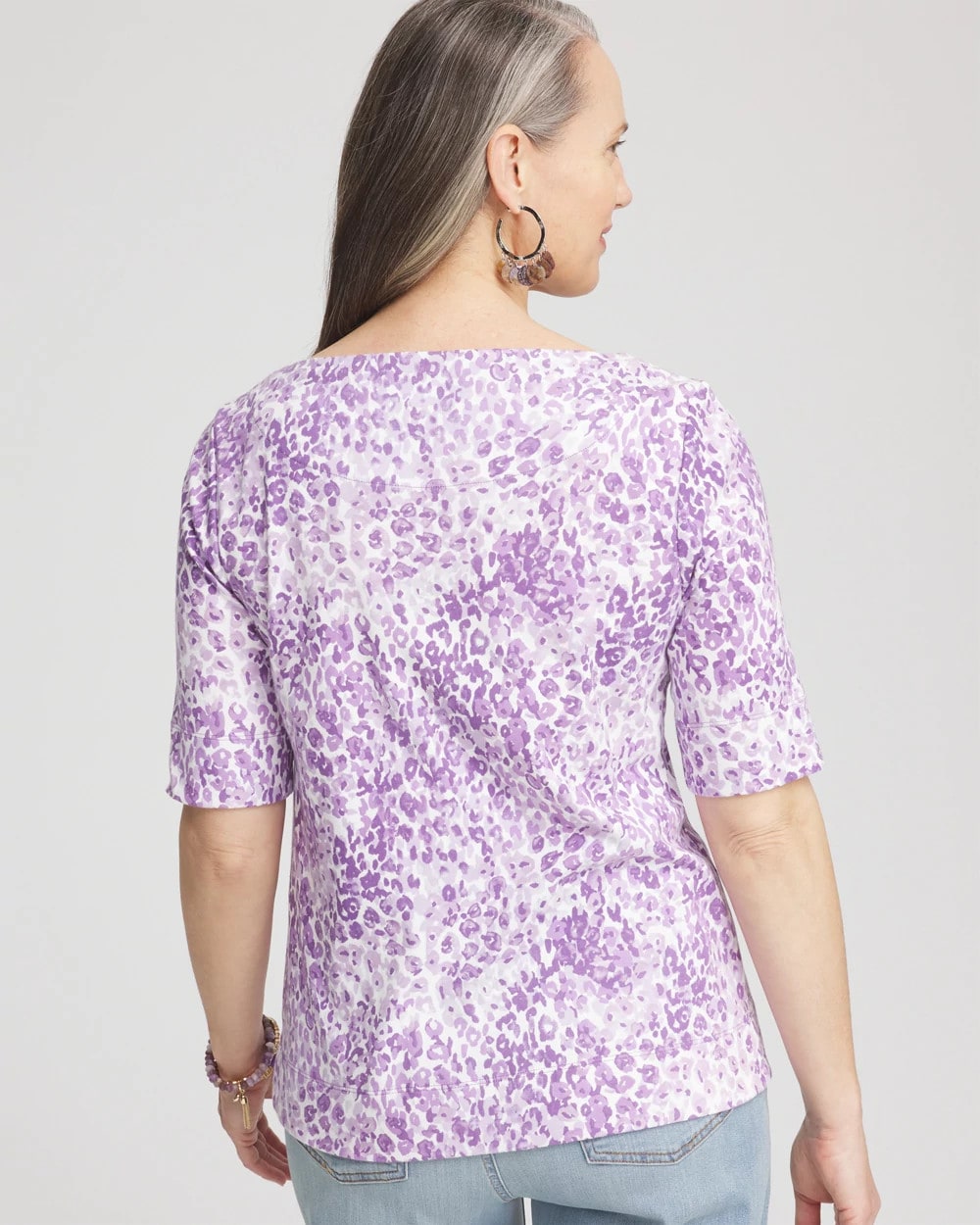 Chico's Clothing Animal Print Bateau-Neck Pima Tee