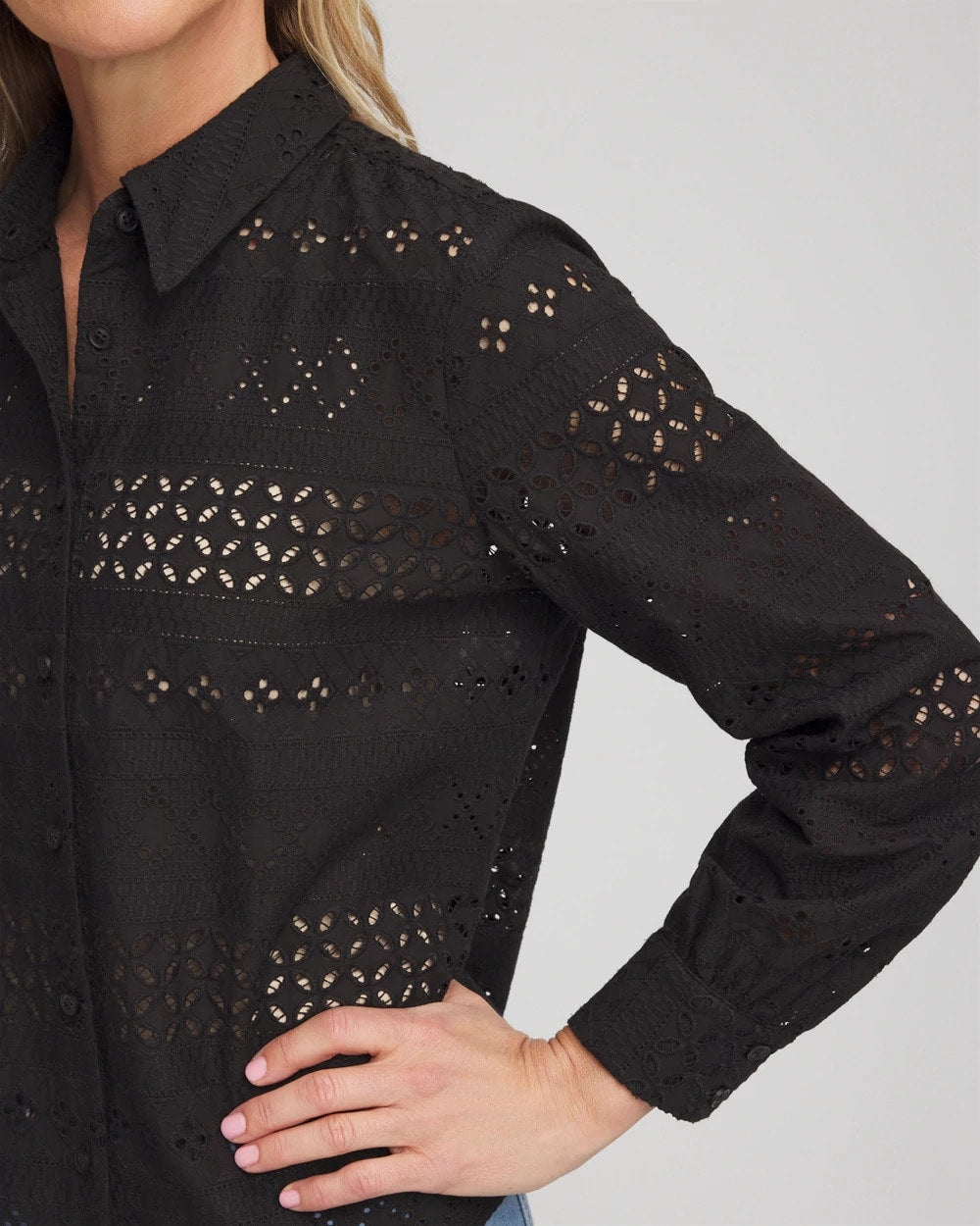 Chico's Clothing Embroidered Eyelet Collared Shirt