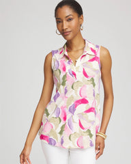 Chico's Clothing Watercolor Slub Sleeveless Collared Tunic