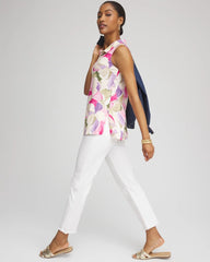 Chico's Clothing Watercolor Slub Sleeveless Collared Tunic