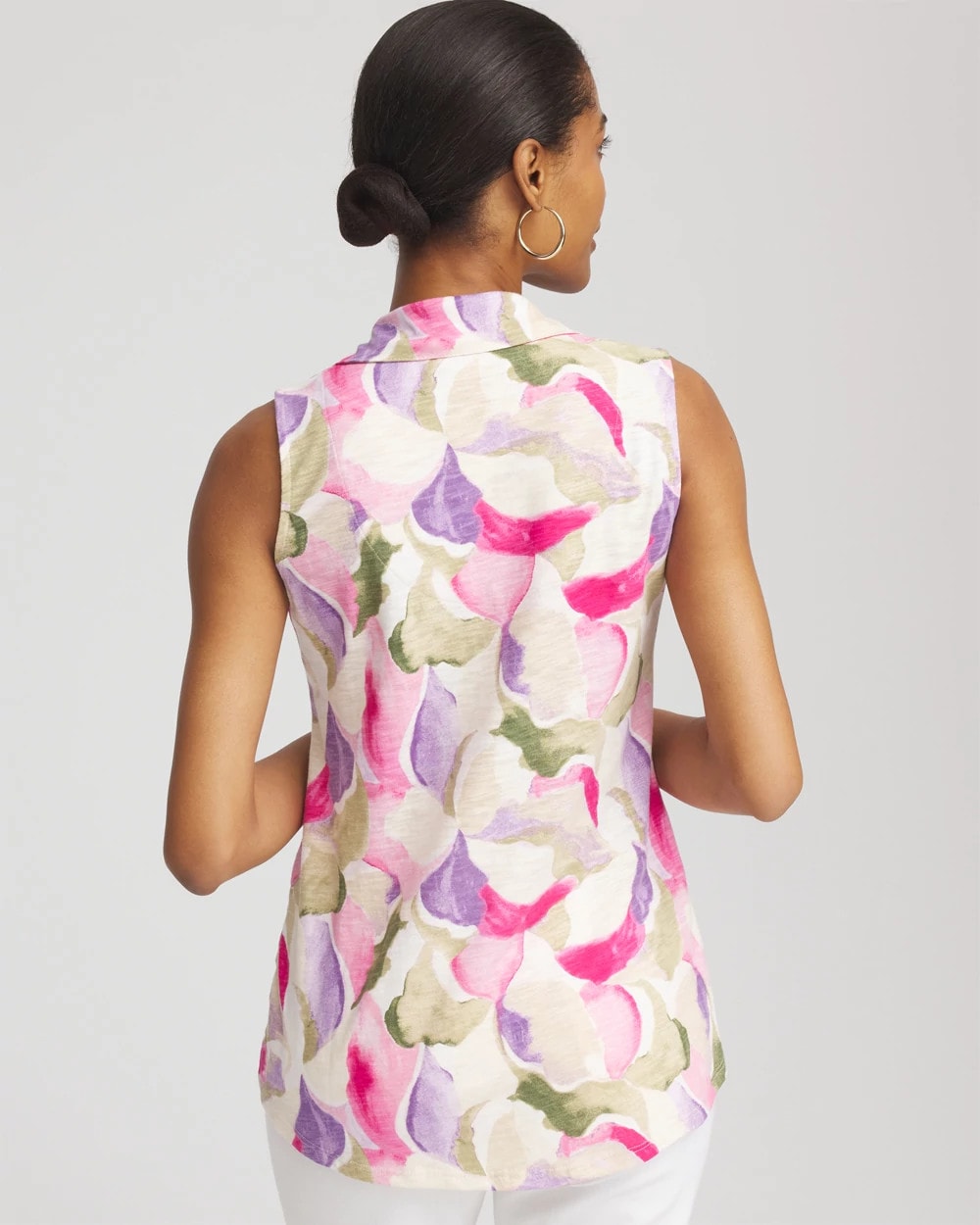 Chico's Clothing Watercolor Slub Sleeveless Collared Tunic