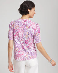 Chico's Clothing Animal Print Slub Henley Tee