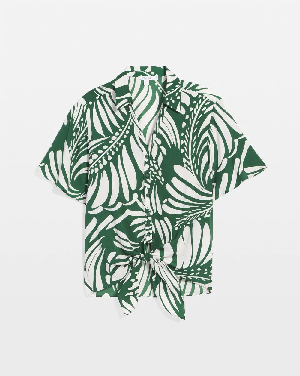 Chico's Clothing Palm Print Tie-Front Silky Top