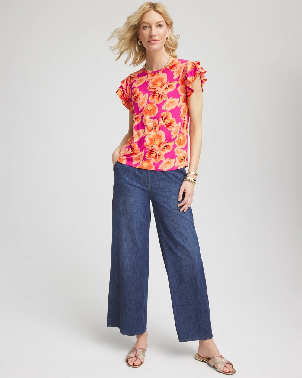 Chico's Clothing Touch of Cool™ Tropical Flutter Sleeve Tee