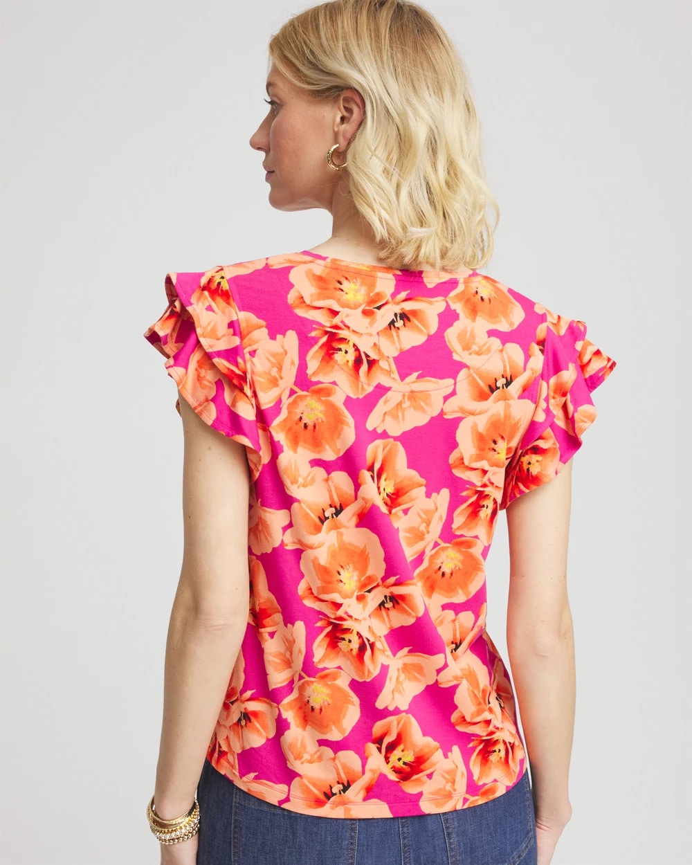 Chico's Clothing Touch of Cool™ Tropical Flutter Sleeve Tee