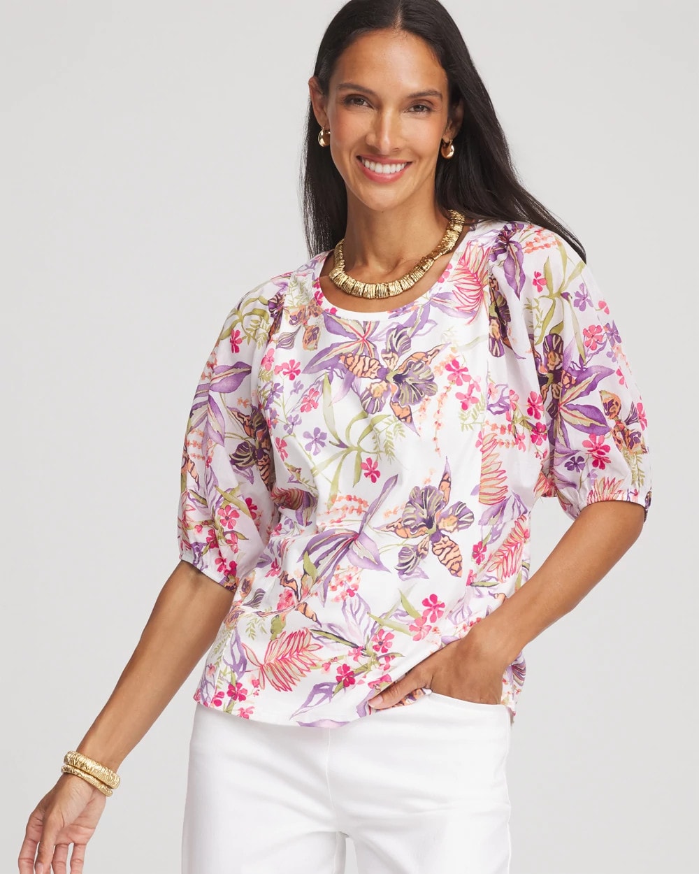 Chico's Clothing Floral Dolman Sleeve Knit Top