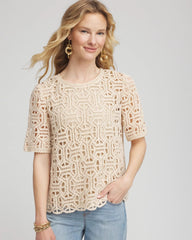 Chico's Clothing Short-Sleeve Crochet Top