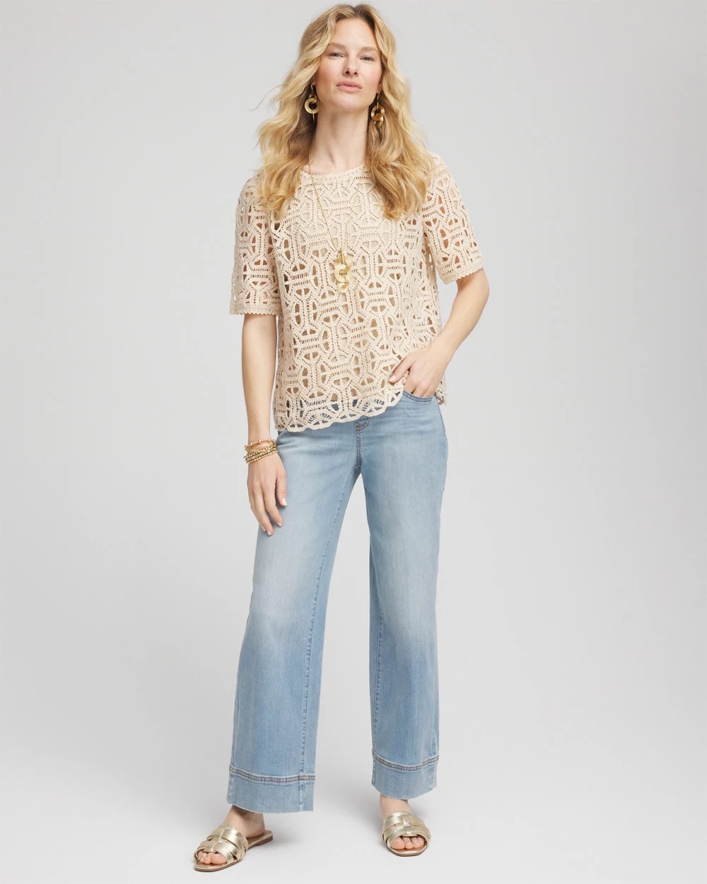Chico's Clothing Short-Sleeve Crochet Top