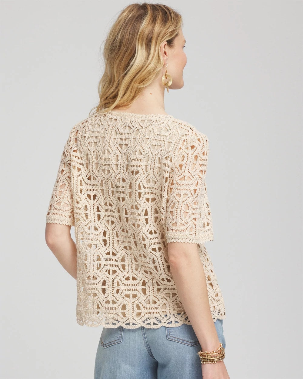 Chico's Clothing Short-Sleeve Crochet Top