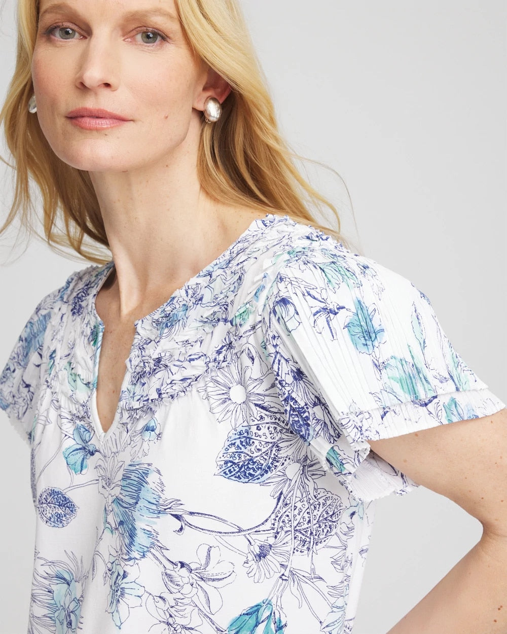 Chico's Clothing Touch of Cool™ Floral Flutter Sleeve Tee
