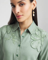 Chico's Clothing Embellished Lyocell Tencel™ Collared Shirt
