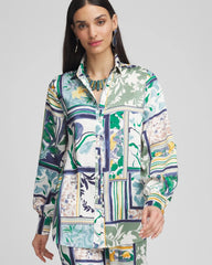 Chico's Clothing Faux Silk Coastal Collared Shirt