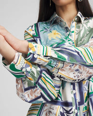 Chico's Clothing Faux Silk Coastal Collared Shirt