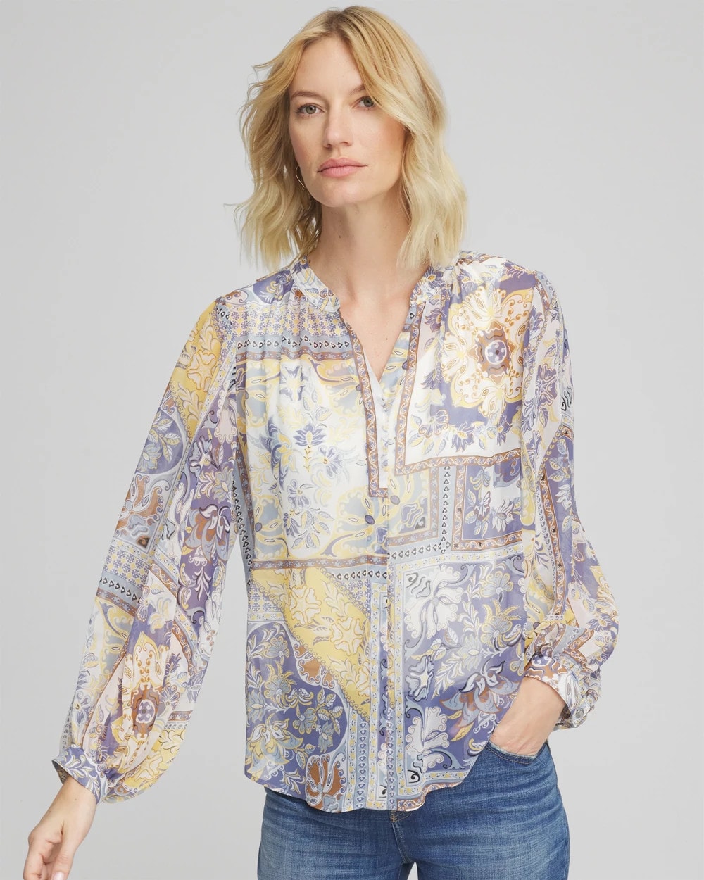 Chico's Clothing Artisanal Georgette Blouson-Sleeve Blouse