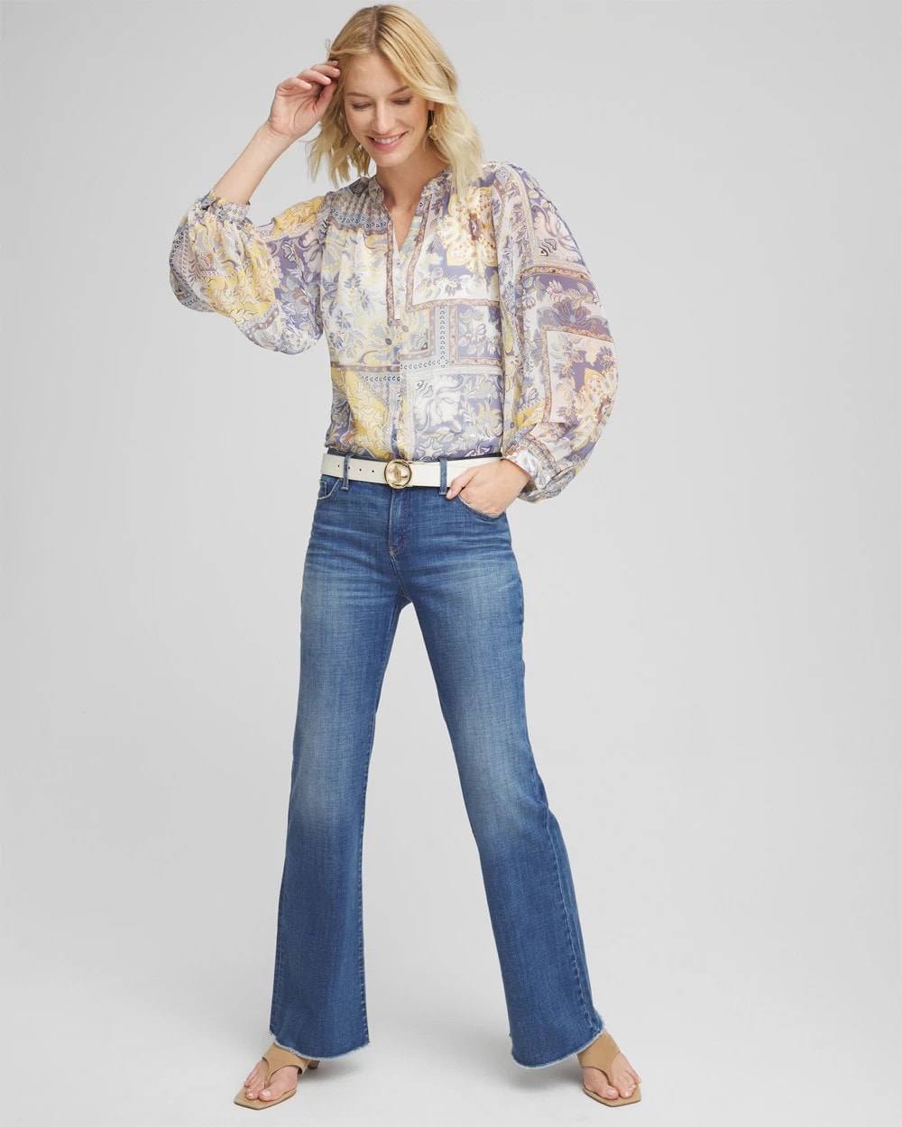 Chico's Clothing Artisanal Georgette Blouson-Sleeve Blouse