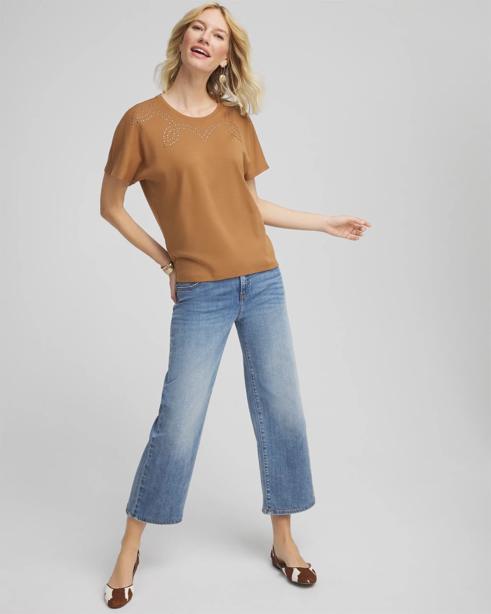Chico's Clothing Studded Tapered Dolman Top
