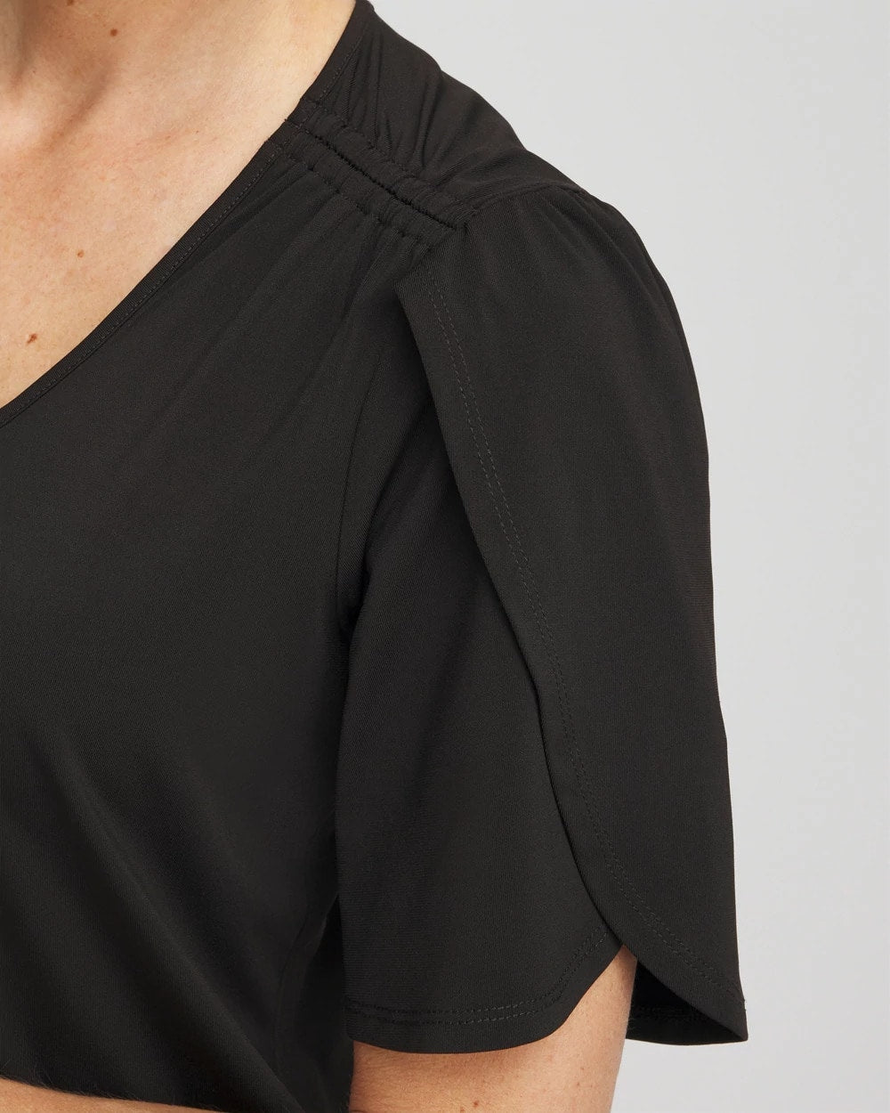 Chico's Clothing Petal-Sleeve Voop Neck Tee