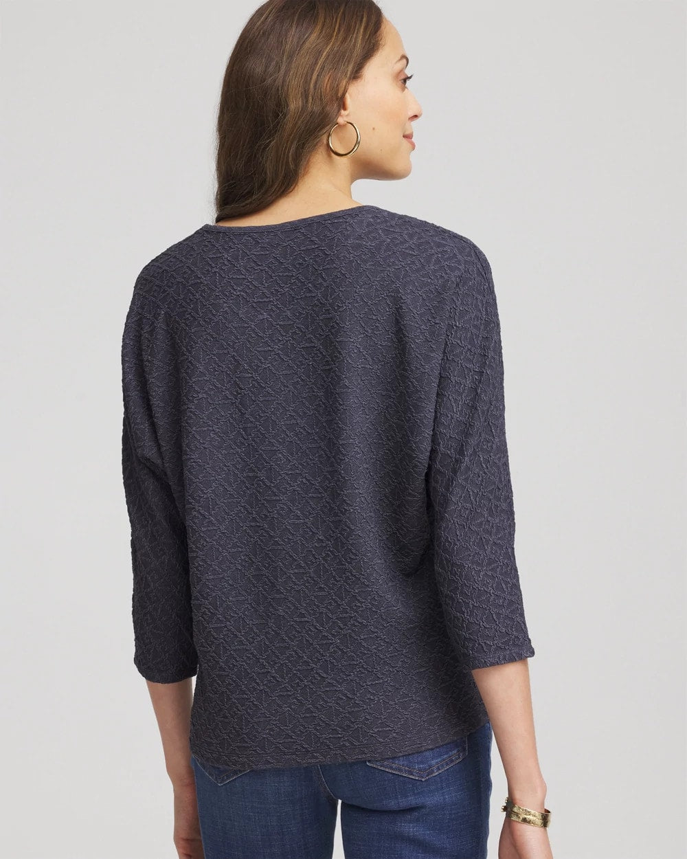 Chico's Clothing Textured Denim-Motif Tapered-Hem Top