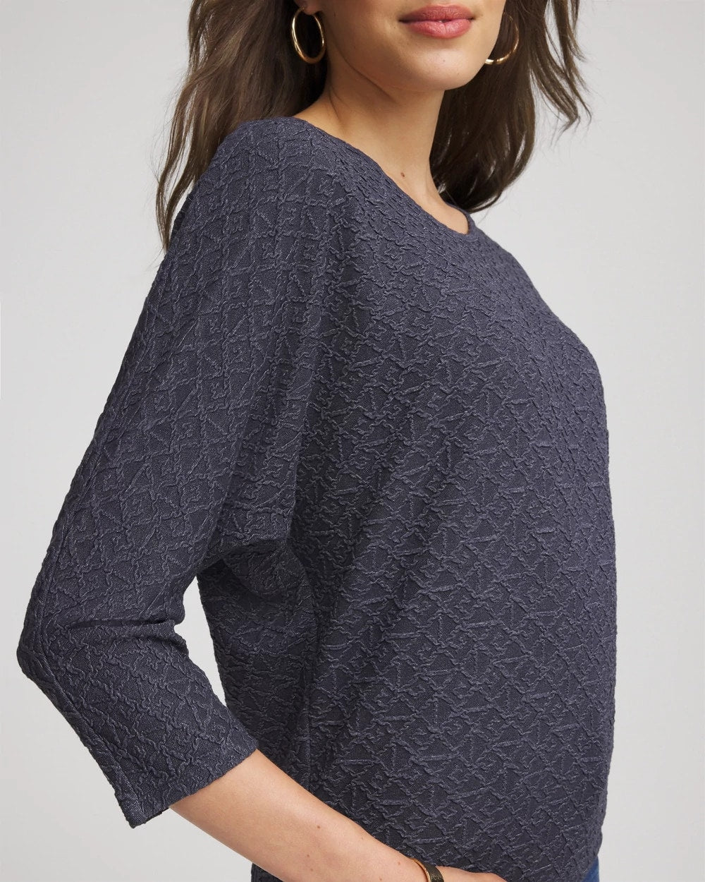 Chico's Clothing Textured Denim-Motif Tapered-Hem Top