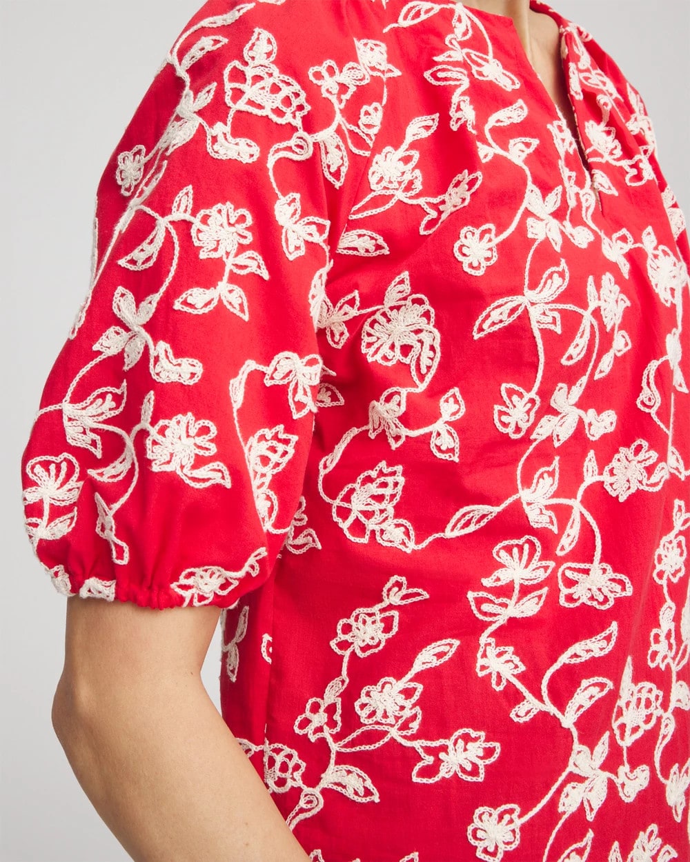 Chico's Clothing Floral Embroidered Cotton Peasant Blouse