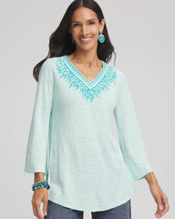 Chico's Clothing Linen Embroidered V-Neck Tunic