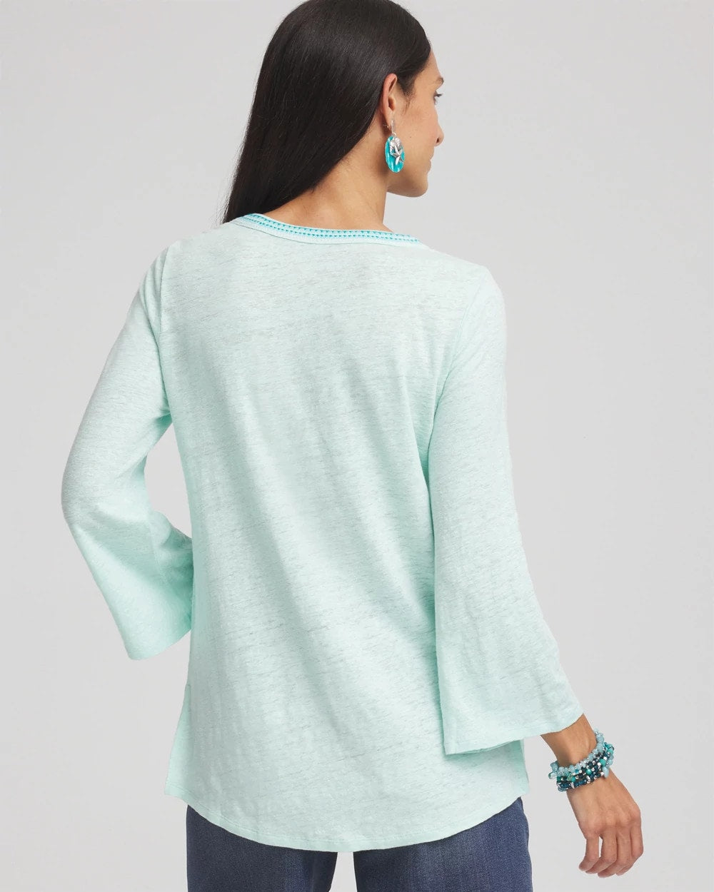 Chico's Clothing Linen Embroidered V-Neck Tunic