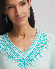 Chico's Clothing Linen Embroidered V-Neck Tunic