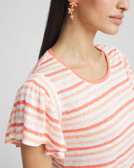 Chico's Clothing Striped Linen Smocked Flutter-Sleeved Tee
