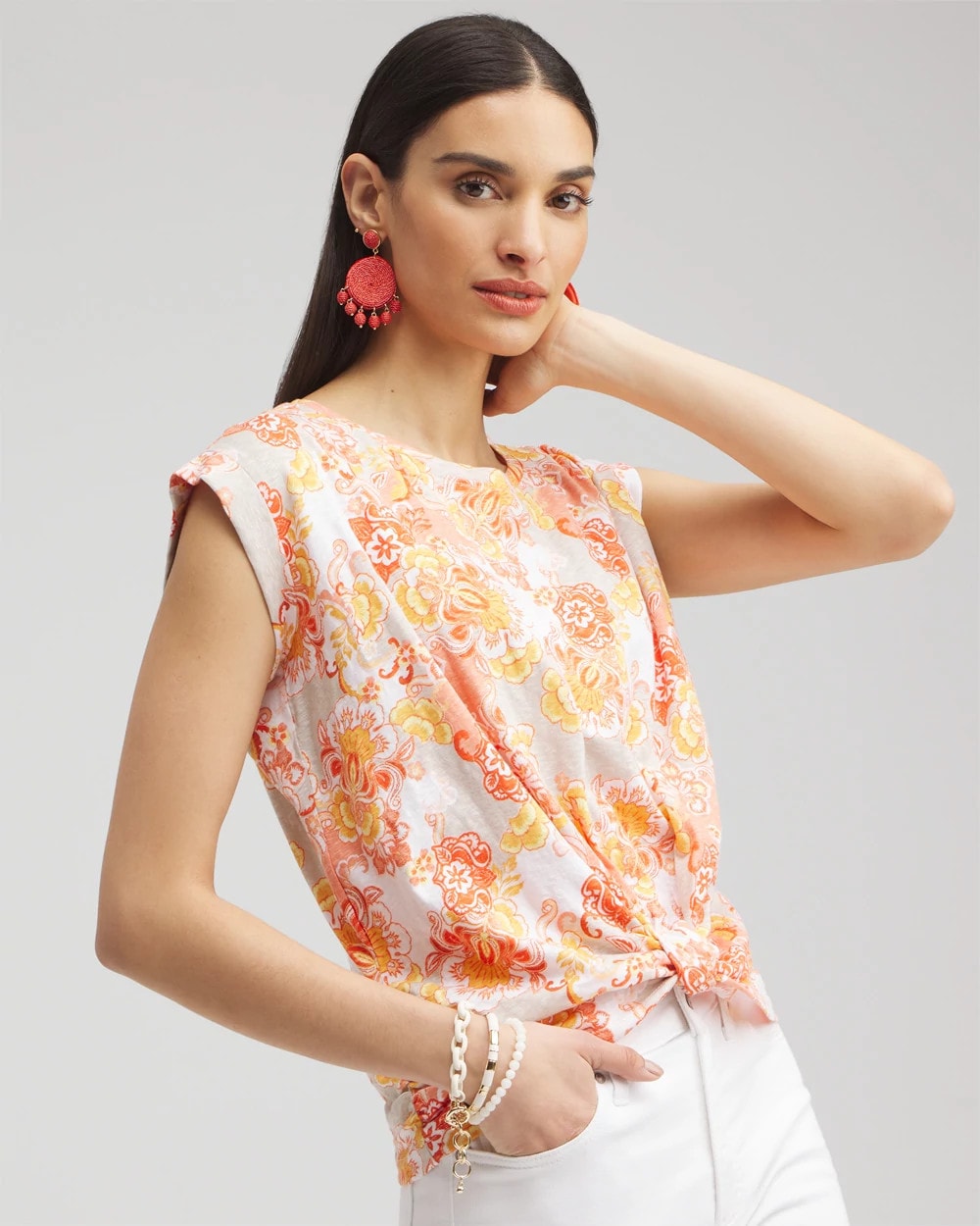 Chico's Clothing Floral Knot Front Tee