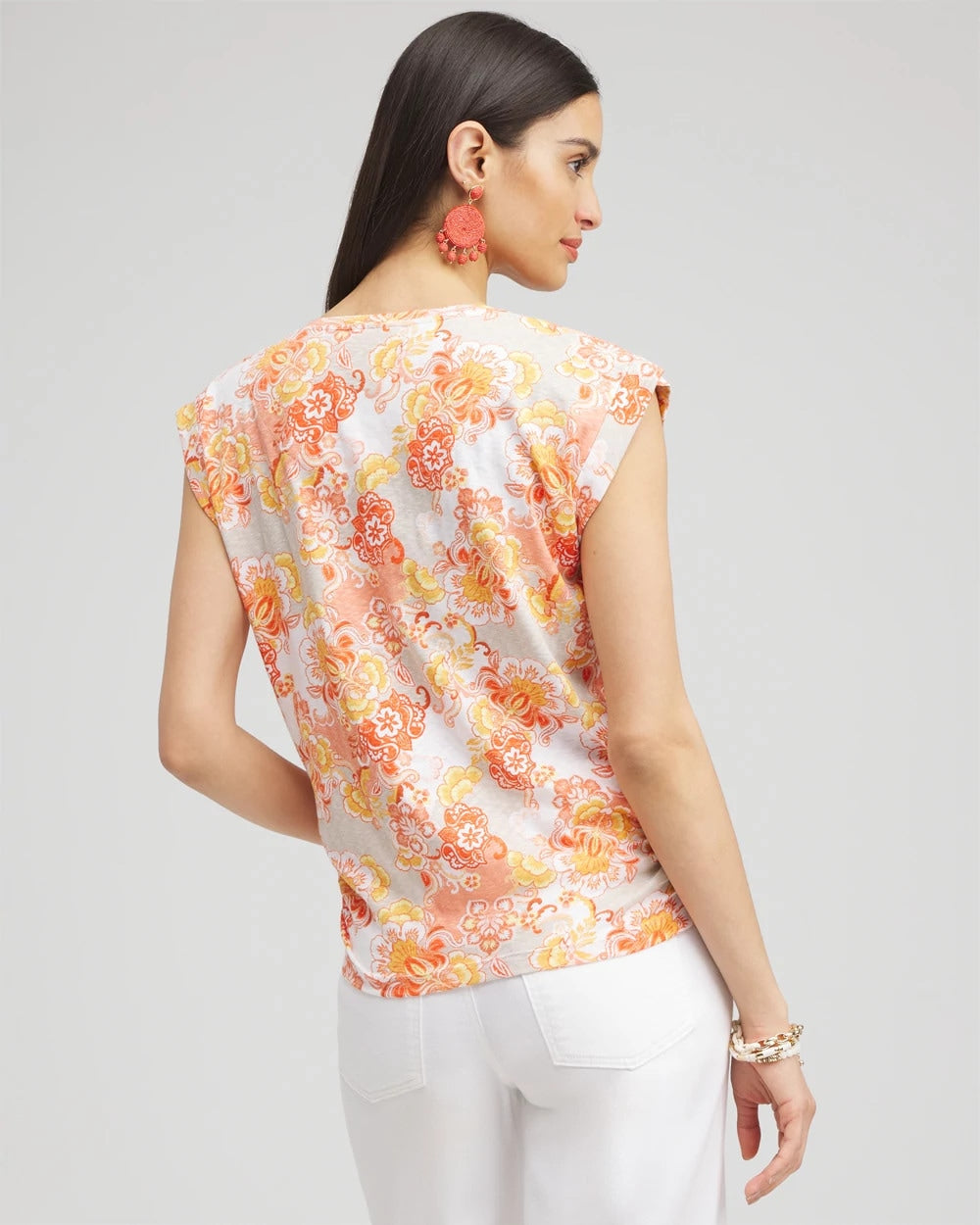 Chico's Clothing Floral Knot Front Tee