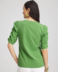 Chico's Clothing Ruched Sleeve V-Neck Tee